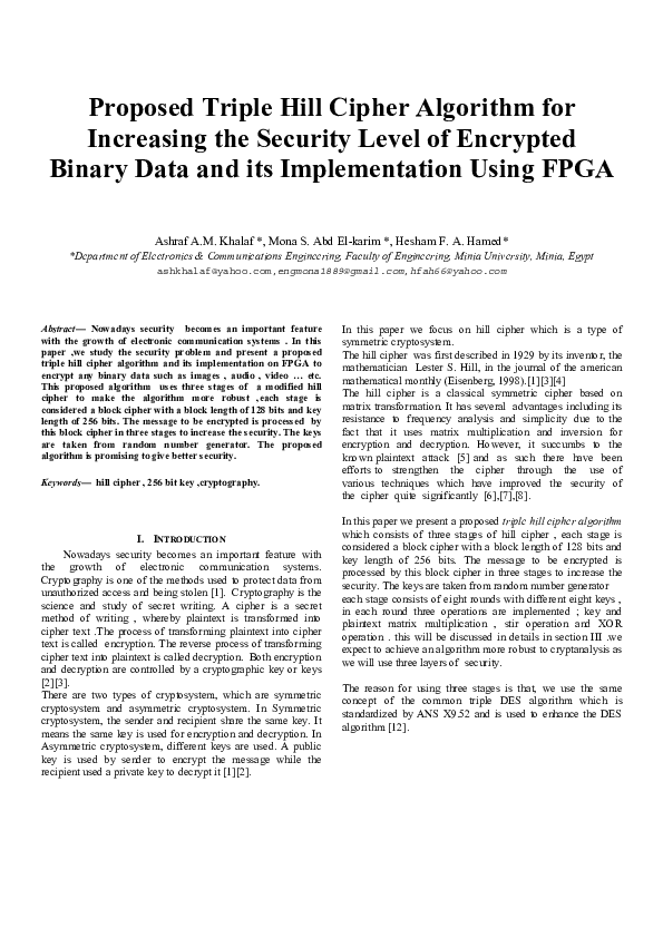 (PDF) Proposed triple hill cipher algorithm for increasing the security ...