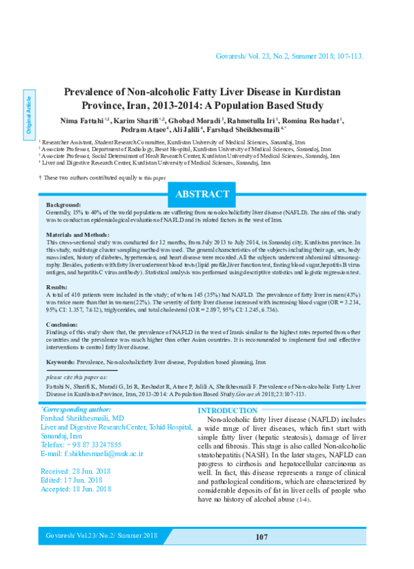 (PDF) Prevalence of non-alcoholic Fatty Liver Disease in Kurdistan ...