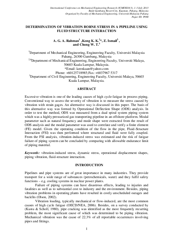 (PDF) Determination of Vibration Borne Stress in a Pipeline Using Fluid ...