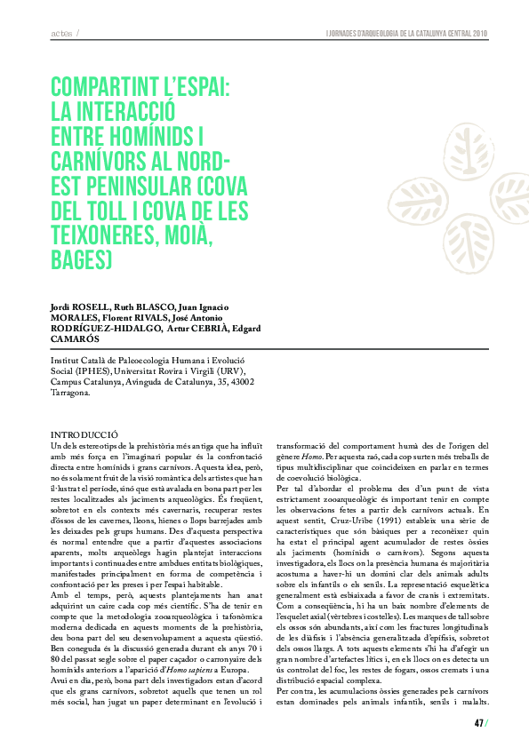 (PDF) Compartint l’espai: la interacció entre homínids i carnívors al ...