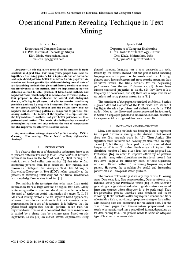(PDF) Operational pattern revealing technique in text mining