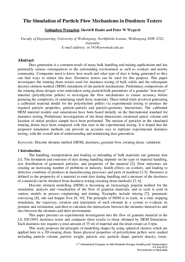 (PDF) The Simulation of Particle Flow Mechanisms in Dustiness Testers