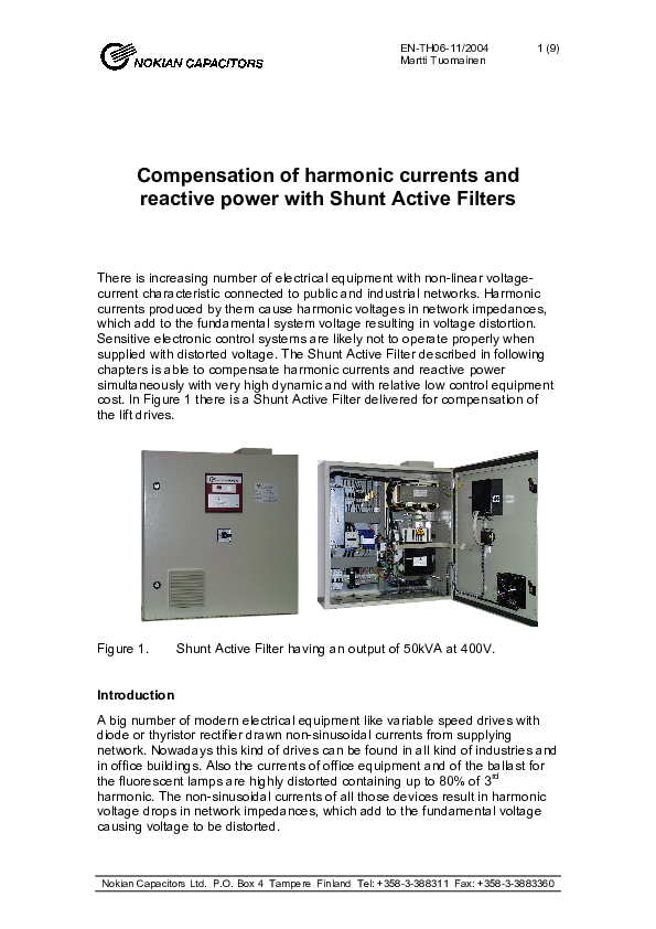 (PDF) Compensation of harmonic currents and reactive power with Shunt ...