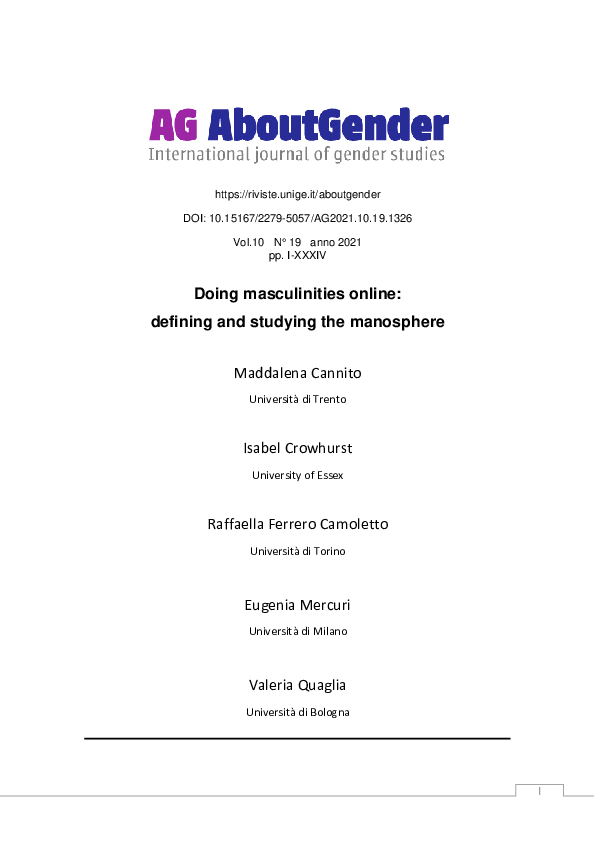 (PDF) Doing masculinities online: defining and studying the manosphere