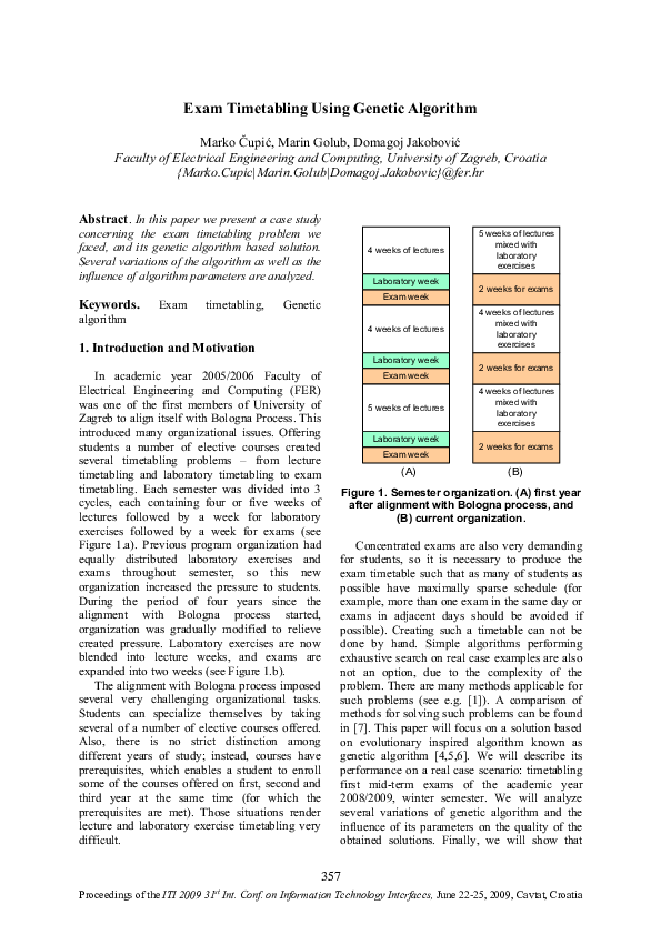 (PDF) Exam timetabling using genetic algorithm