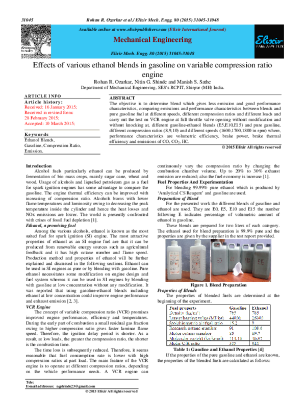 (PDF) Effects of various ethanol blends in gasoline on variable ...