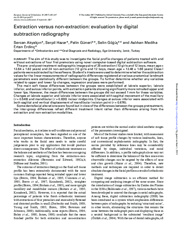 (PDF) Extraction versus nonextraction evaluation by digital subtraction radiography P