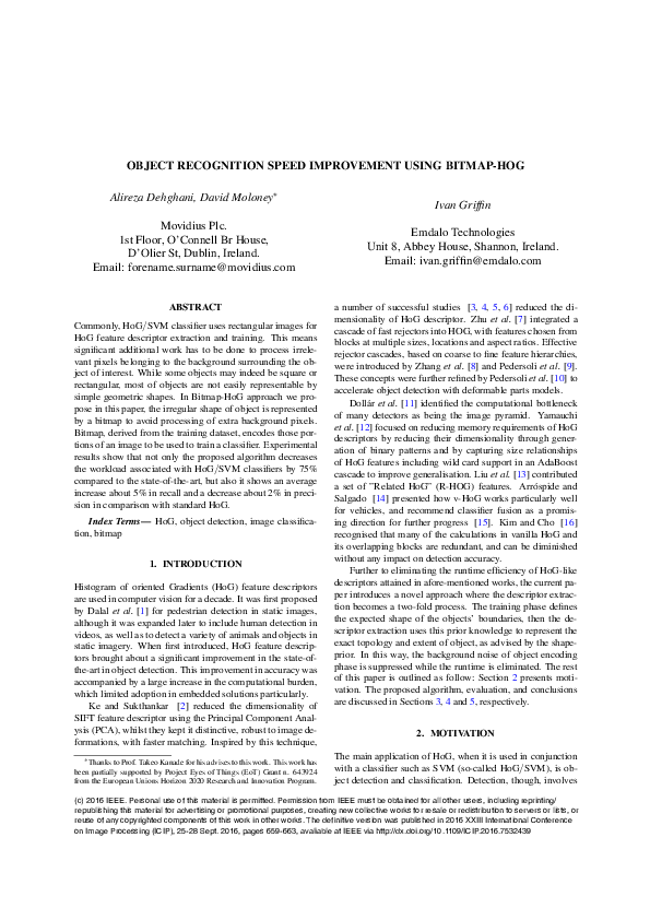 (PDF) Object recognition speed improvement using BITMAP-HoG