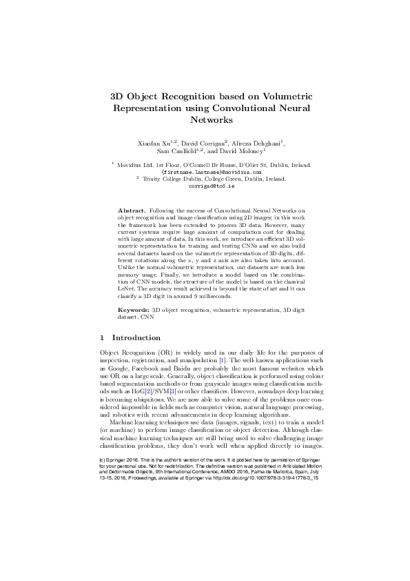 (PDF) 3D Object Recognition Based on Volumetric Representation Using ...