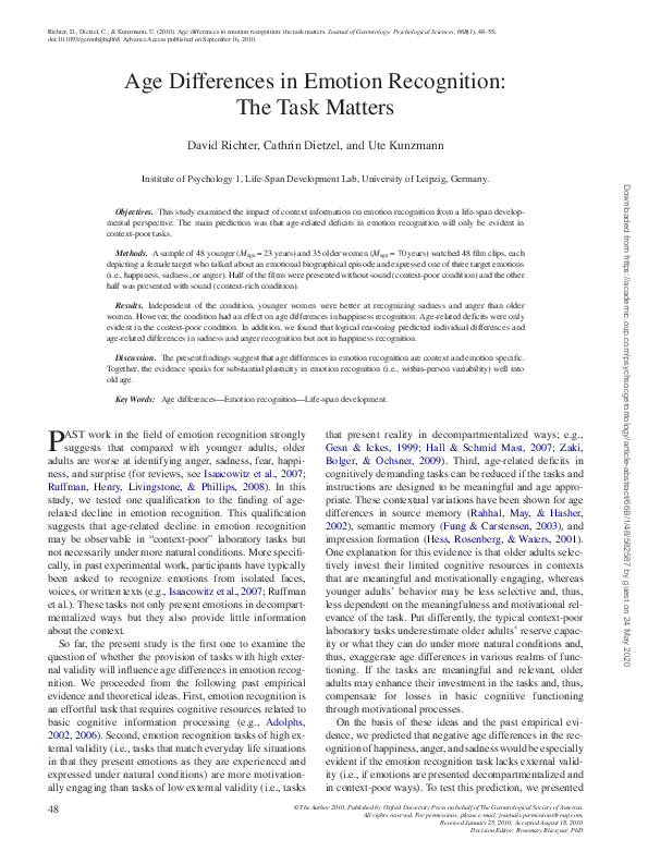(PDF) Age Differences in Emotion Recognition: The Task Matters
