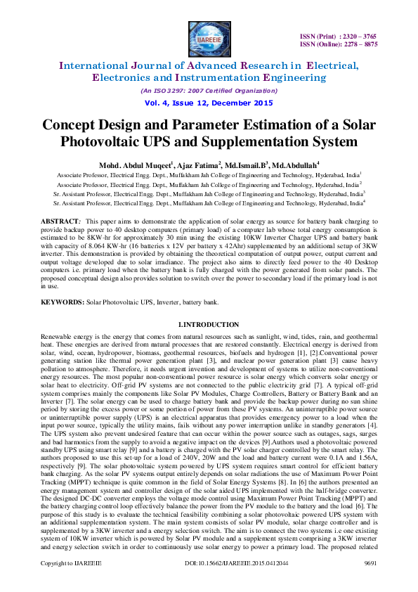 (PDF) Concept Design and Parameter Estimation of a Solar Photovoltaic ...