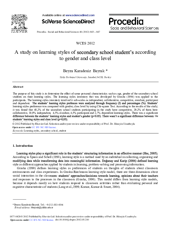 (PDF) A Study on Learning Styles of Secondary School Student's ...