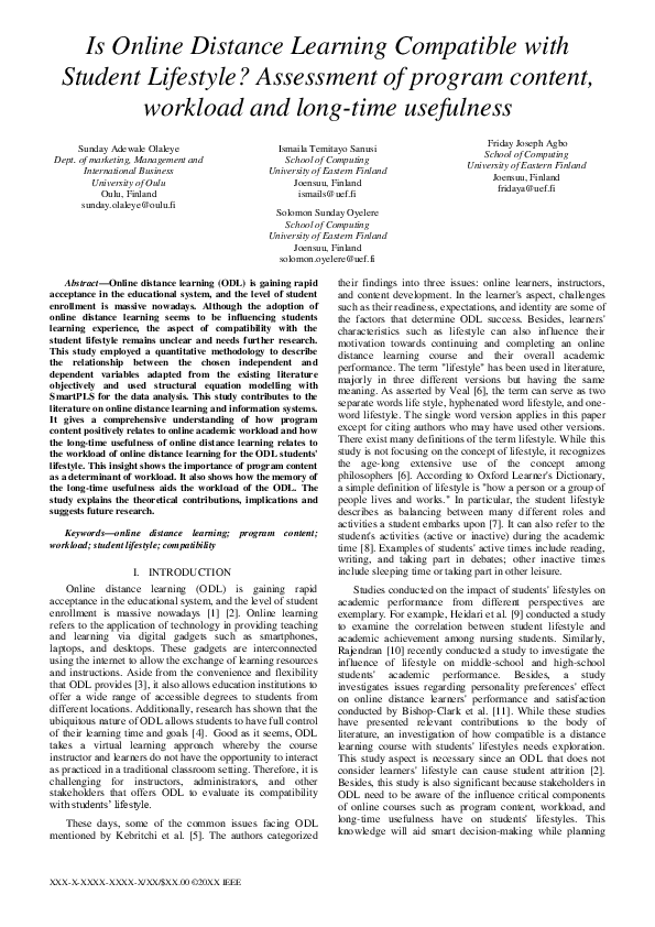(PDF) Is Online Distance Learning Compatible with Student Lifestyle ...