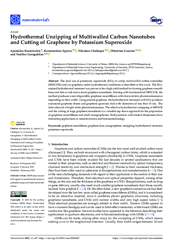 (PDF) Hydrothermal Unzipping of Multiwalled Carbon Nanotubes and ...