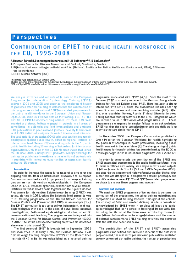 (PDF) Programme for Intervention Epidemiology Training (EPIET)