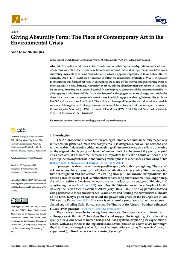 (PDF) Giving Absurdity Form: The Place of Contemporary Art in the ...