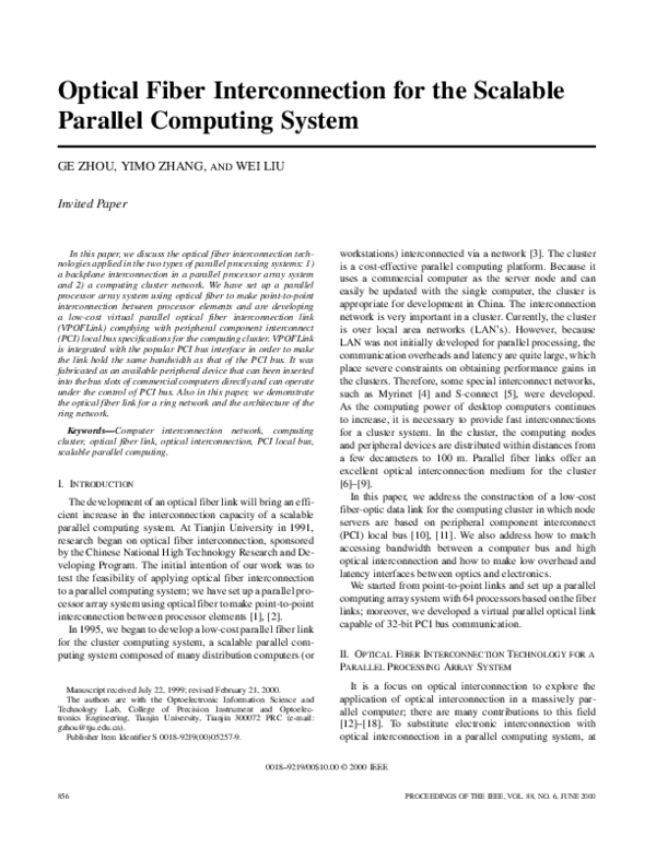 (PDF) Optical fiber interconnection for the scalable parallel computing ...