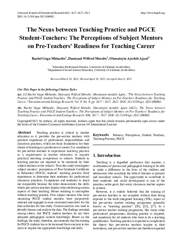 (PDF) The Nexus between Teaching Practice and PGCE Student-Teachers ...