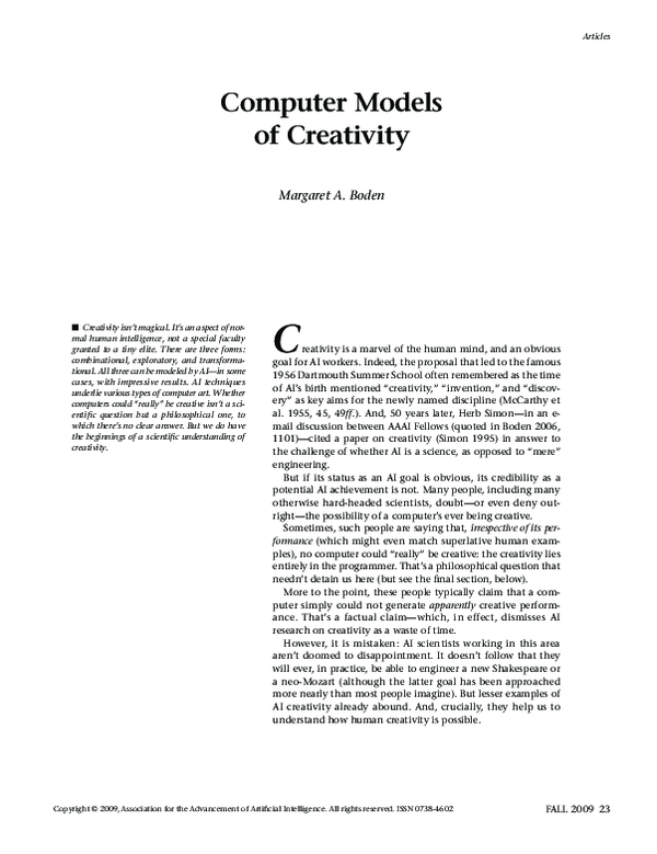 Pdf Computer Models Of Creativity