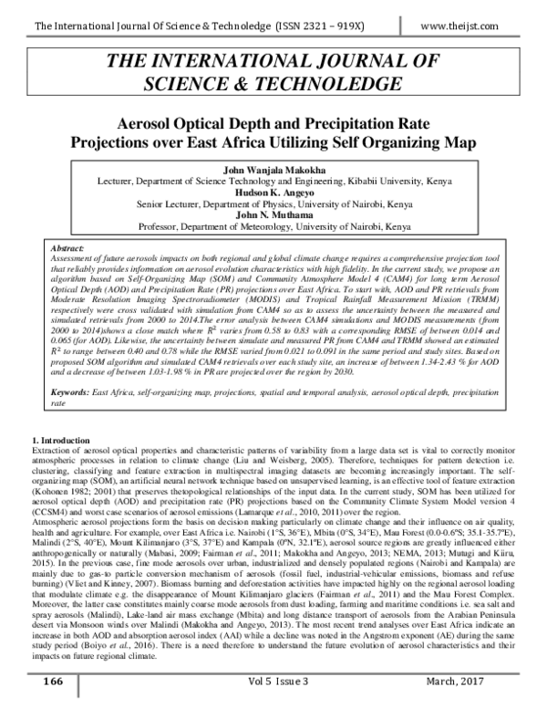 (PDF) Aerosol optical depth and precipitation rate projections over ...
