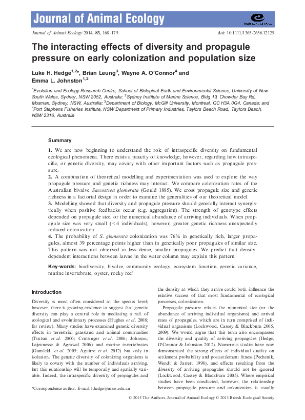 (PDF) The interacting effects of diversity and propagule pressure on ...