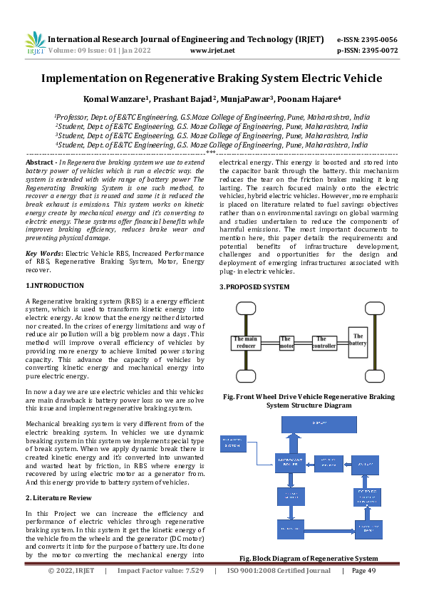 (PDF) Implementation on Regenerative Braking System Electric Vehicle