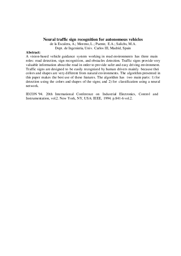 (PDF) Neural traffic sign recognition for autonomous vehicles