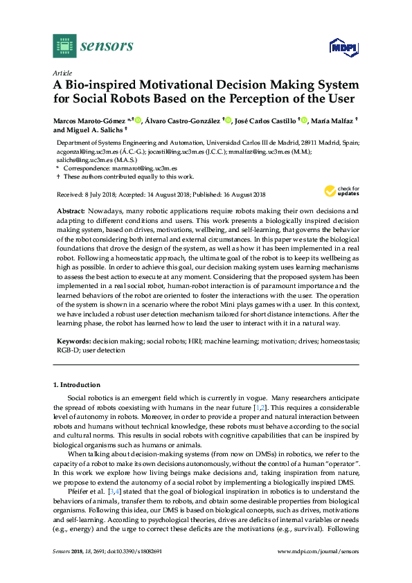 (PDF) A Bio-inspired Motivational Decision Making System for Social ...