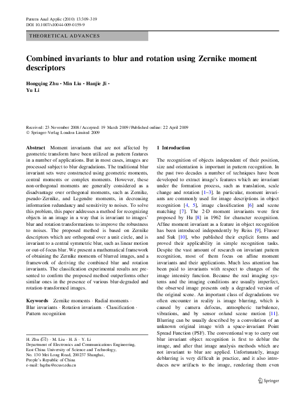 (PDF) Combined invariants to blur and rotation using Zernike moment ...