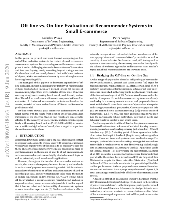 (PDF) Off-line vs. On-line Evaluation of Recommender Systems in Small E ...