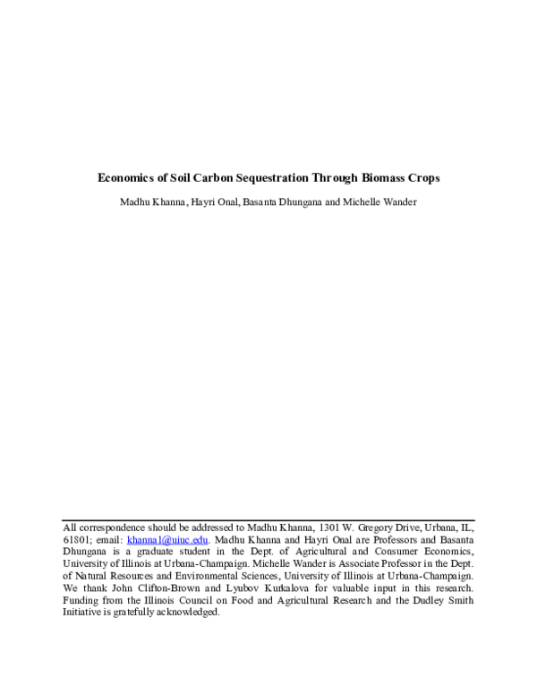 (PDF) Economics of Soil Carbon Sequestration Through Biomass Crops