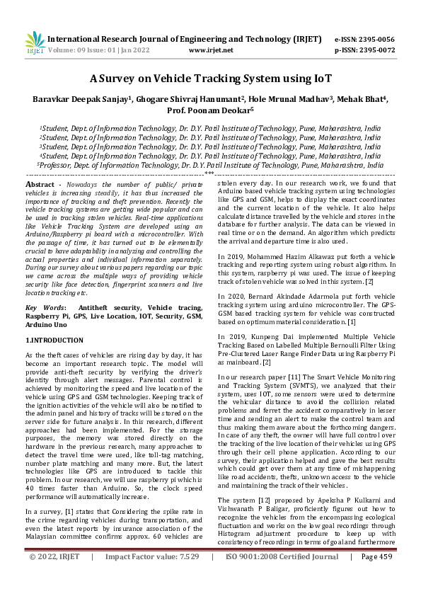 (PDF) A Survey on Vehicle Tracking System using IoT IRJET Journal
