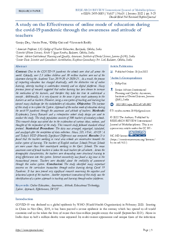 (PDF) A study on the Effectiveness of online mode of education during ...