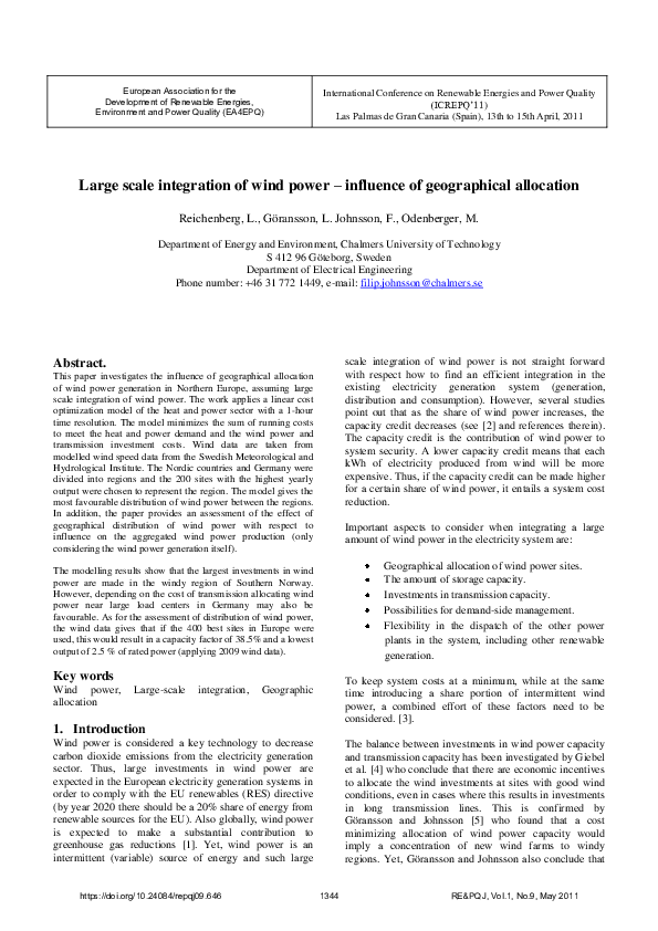 (PDF) Large scale integration of wind power-influence of geographical ...