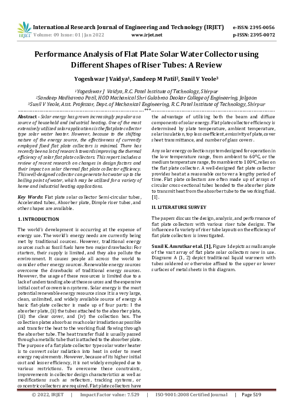(PDF) Performance Analysis of Flat Plate Solar Water Collector using ...