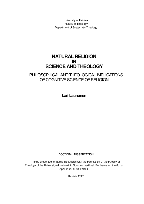(PDF) NATURAL RELIGION IN SCIENCE AND THEOLOGY: PHILOSOPHICAL AND ...