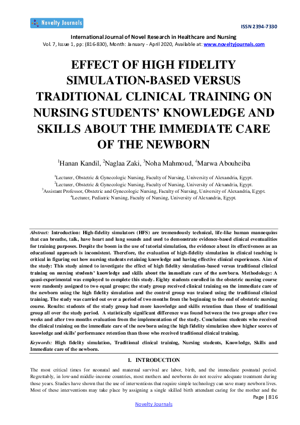 (PDF) Effect of High Fidelity Simulation-Based Versus Traditional ...