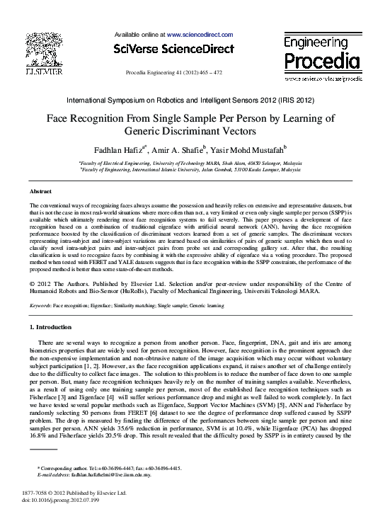 (PDF) Face Recognition From Single Sample Per Person by Learning of ...