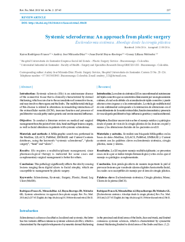 (PDF) Systemic scleroderma: An approach from plastic surgery | Genny ...