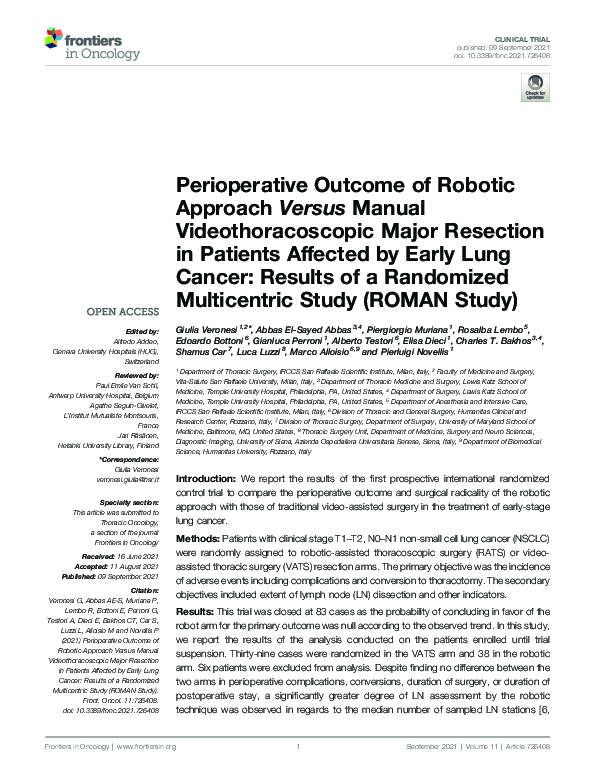 (PDF) Perioperative Outcome of Robotic Approach Versus Manual ...
