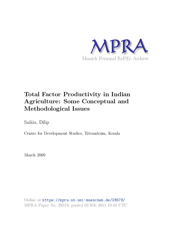 (PDF) Total Factor Productivity in Indian Agriculture: Some Conceptual ...