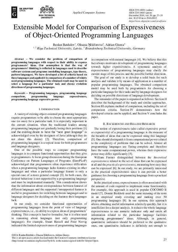(PDF) Extensible Model for Comparison of Expressiveness of Object ...