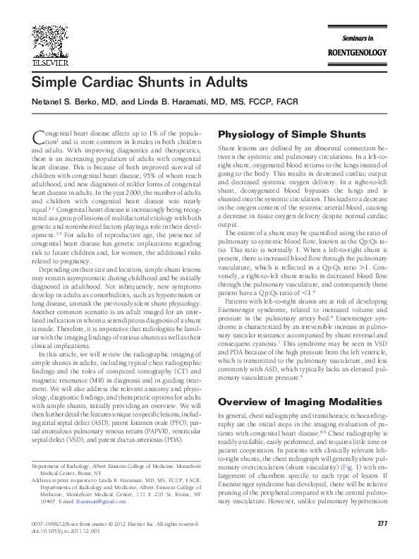 (PDF) Simple Cardiac Shunts in Adults