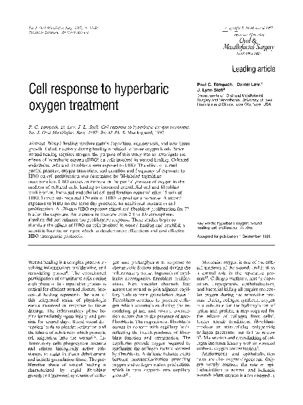 (PDF) Cell response to hyperbaric oxygen treatment