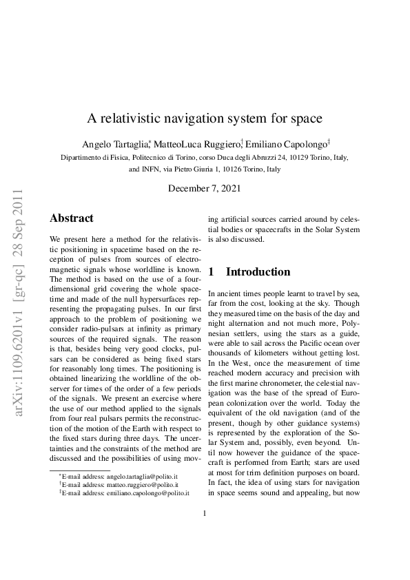 (PDF) A relativistic navigation system for space