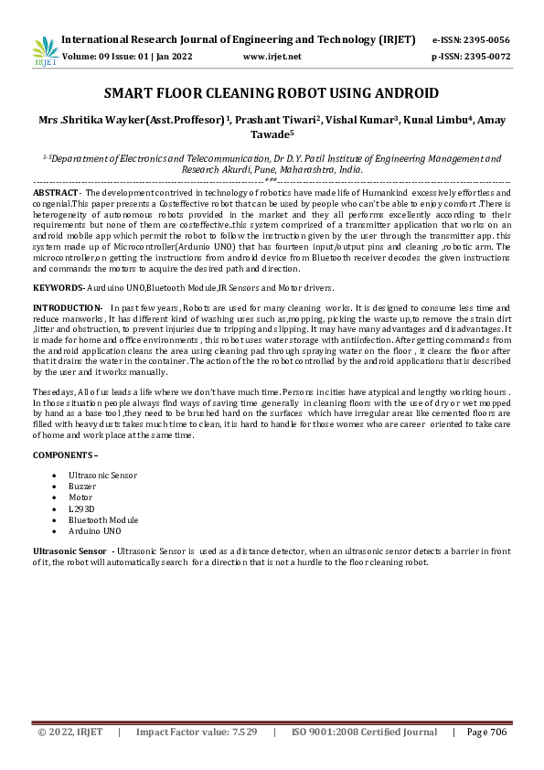 (PDF) SMART FLOOR CLEANING ROBOT USING ANDROID IRJET Journal