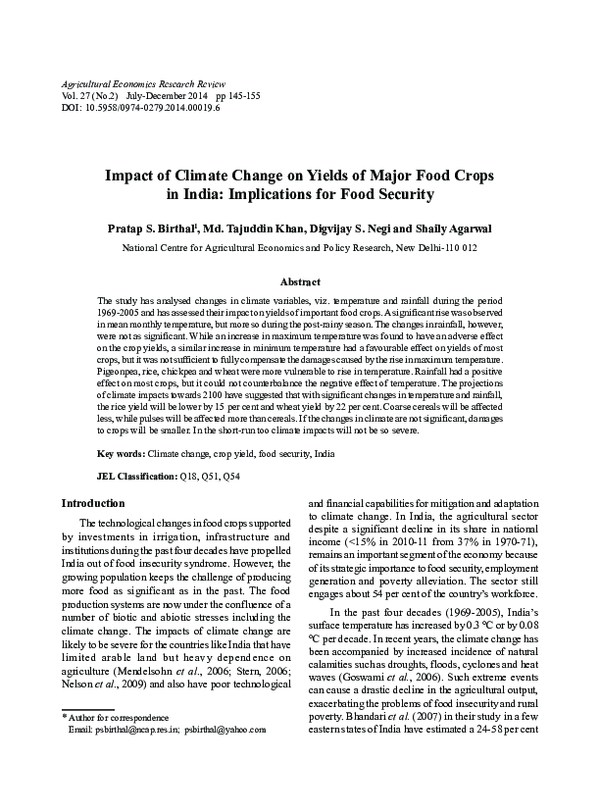 (PDF) Impact of Climate Change on Yields of Major Food Crops in India ...