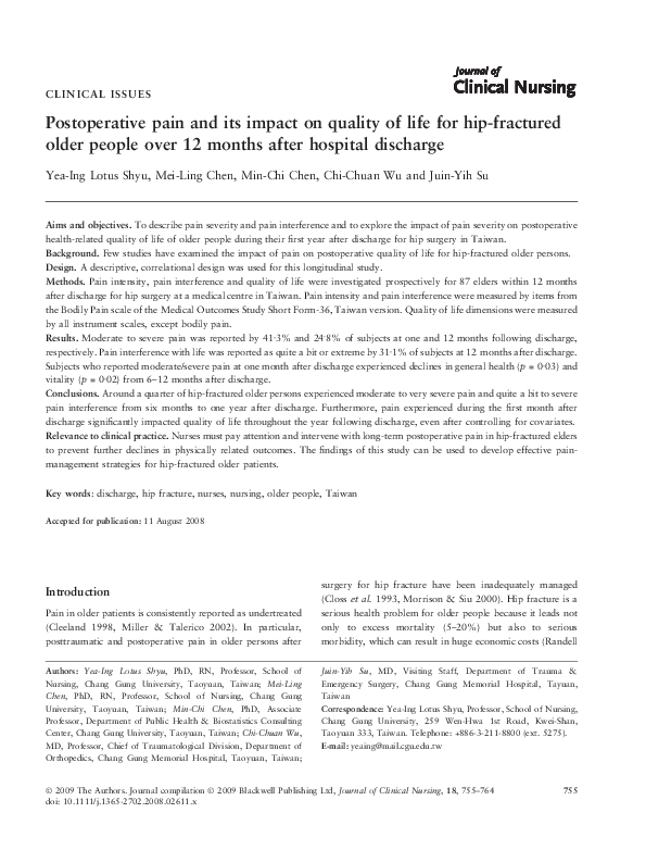 (PDF) Postoperative pain and its impact on quality of life for hip ...
