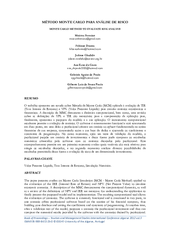(PDF) Monte Carlo Method to Evaluate Risk Analysis