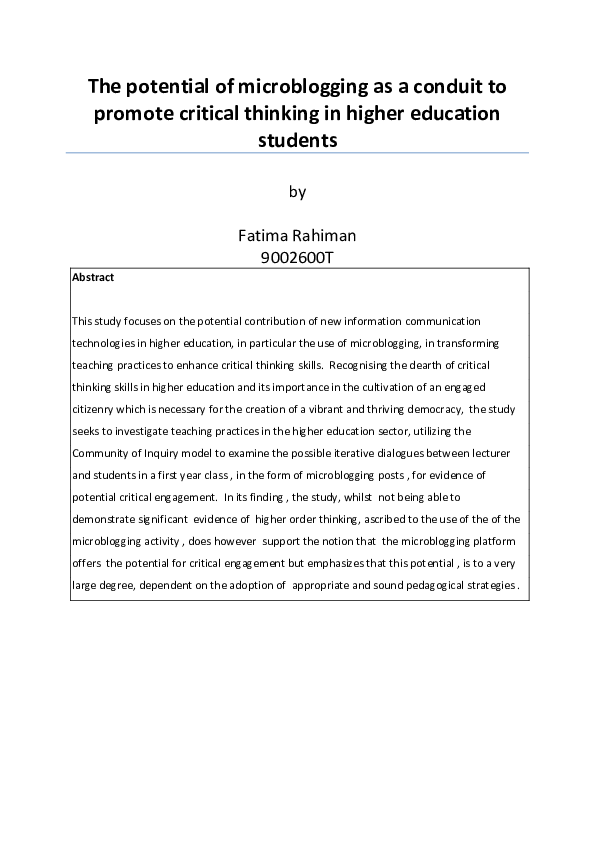 (PDF) The potential of microblogging as a conduit to promote critical ...